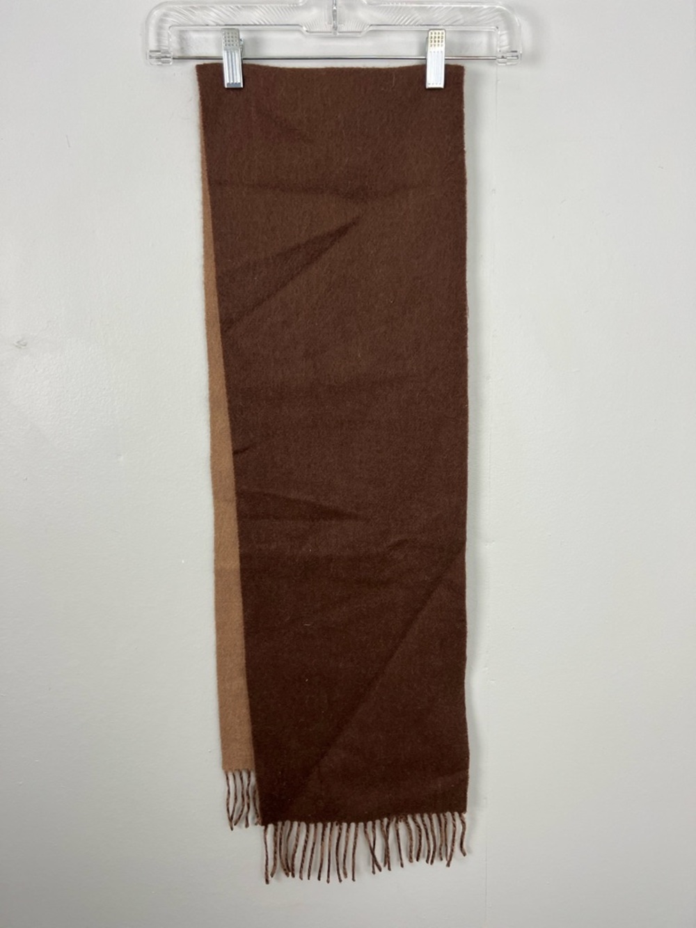 Chaps 100% Wool Brown and Tan Two Tone Fringe Men's Scarf